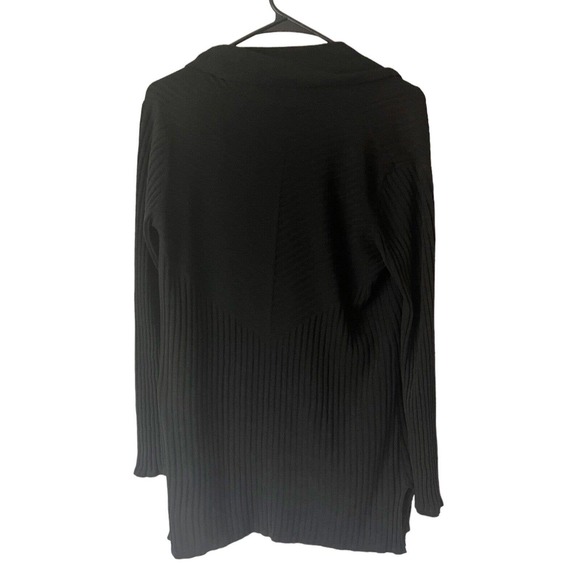Zoe + Phoebe Black Ribbed Open Front Waterfall Knit Basic Cardigan Size Medium - Picture 2 of 6